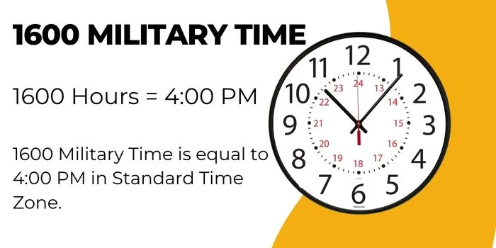 1600 Military Time equals to 4:00 PM